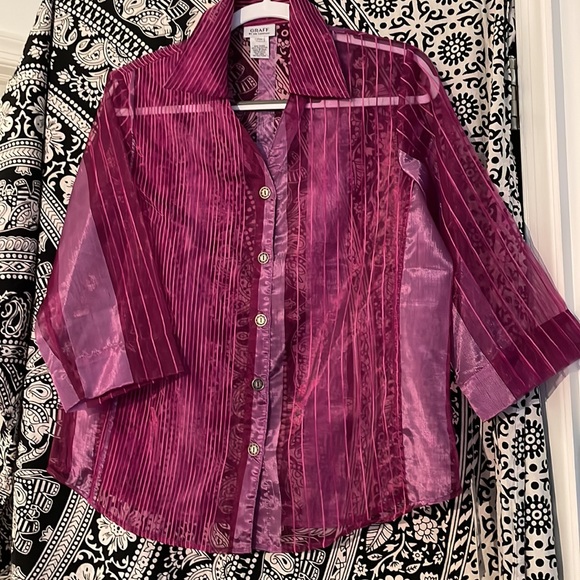 SHEER STRIPED FUCHSIA BLOUSE GRAFFITI BY UM COMPANY💗💗💗 - Picture 1 of 10